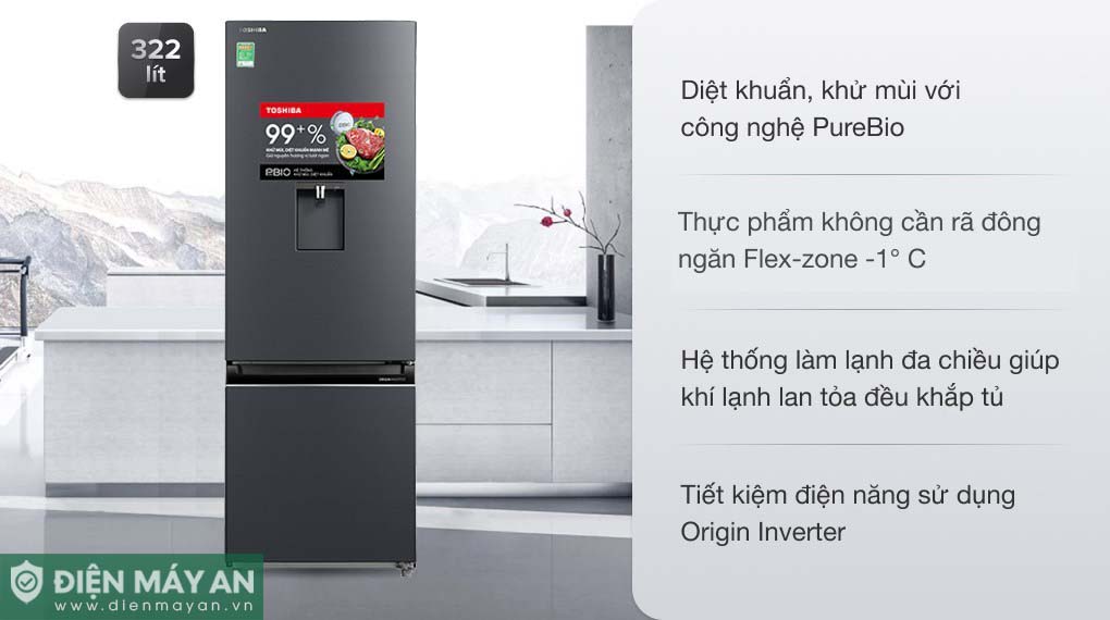 Tủ Lạnh Toshiba Inverter 322 Lít GR-RB405WE-PMV(06)-MG - tổng quan thiết kế